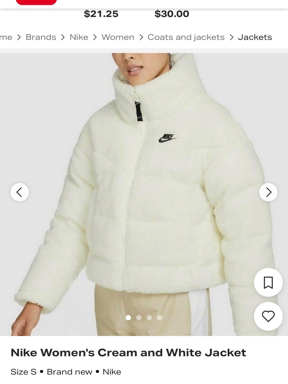 Nike Women's Cream Sherpa Puffer Jacket